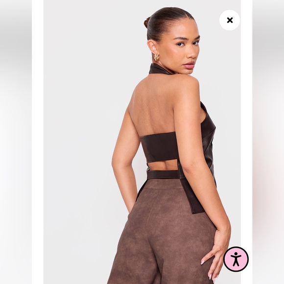 PLT - New with Tags - Faux Leather Buckle Top Halter - Size 6 - Picture 4 of 5